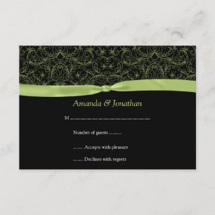 3,5x5 Lime Green Scrolls & Ribbon on Black RSVP