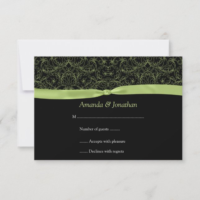 3,5x5 Lime Green Scrolls & Ribbon on Black RSVP (Anverso)