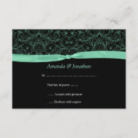 3,5x5 Mint Green Scrolls & Ribbon on Black RSVP