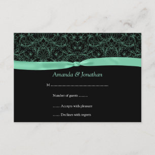 3,5x5 Mint Green Scrolls & Ribbon on Black RSVP