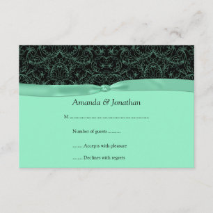3,5x5 Mint Green Scrolls & Ribbon on Black RSVP