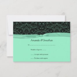 3,5x5 Mint Green Scrolls & Ribbon on Black RSVP