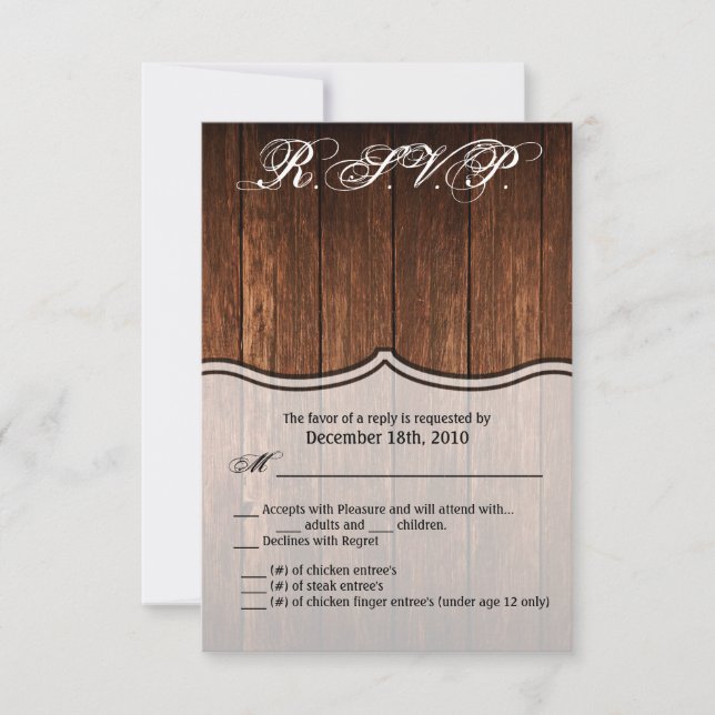 3.5x5 R.S.V.P Tarjeta Barn Wood Country Rústico (Anverso)