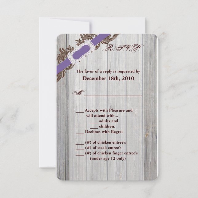 3.5x5 R.S.V.P Tarjeta Barn Wood Diamond Ribbon (Anverso)