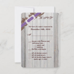 3.5x5 R.S.V.P Tarjeta Barn Wood Diamond Ribbon