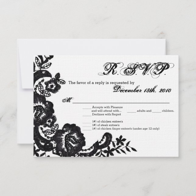 3.5x5 R.S.V.P Tarjeta Black Lace Damask Antigüedad (Anverso)