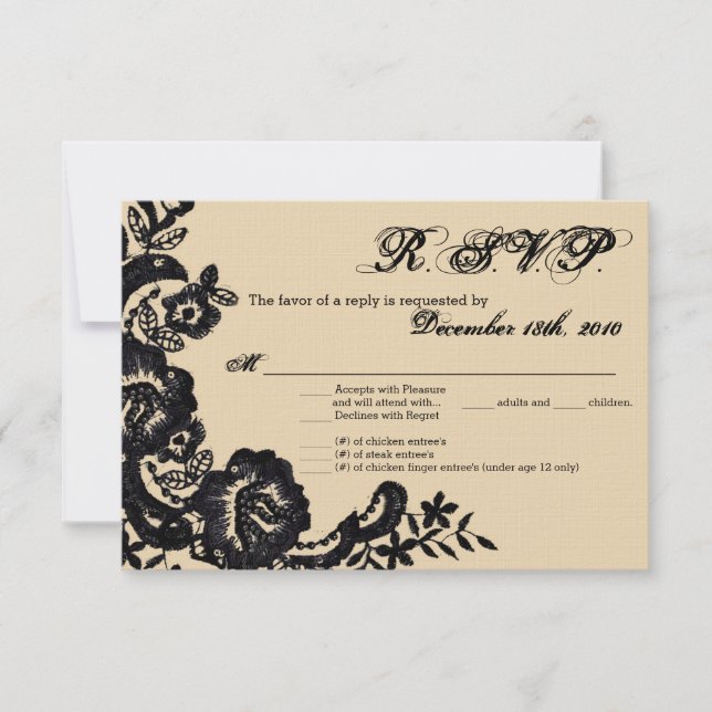 3.5x5 R.S.V.P Tarjeta Black Lace Damask Antigüedad (Anverso)