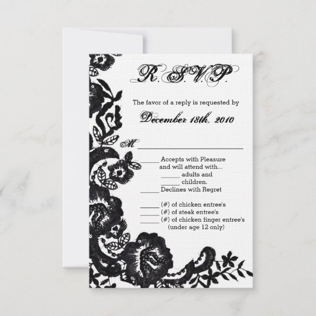 3.5x5 R.S.V.P Tarjeta Black Lace Damask Antigüedad (Anverso)
