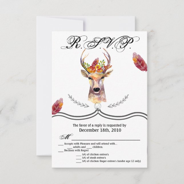 3.5x5 R.S.V.P Tarjeta boho ciervo Cabeza de dólar  (Anverso)
