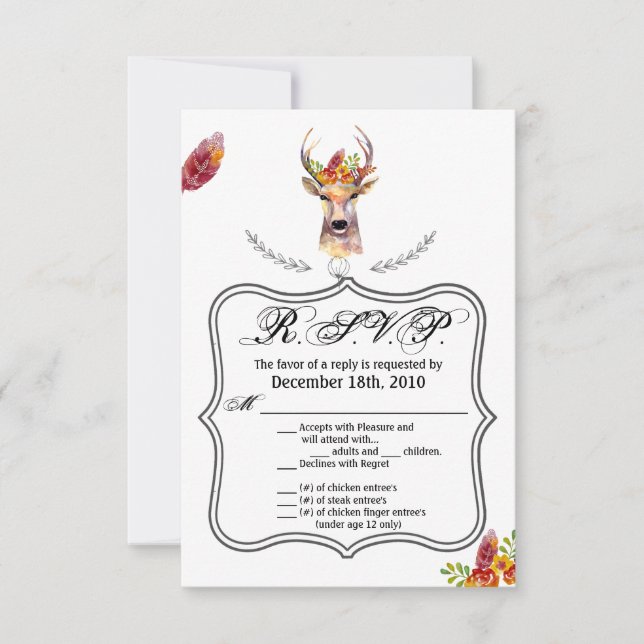 3.5x5 R.S.V.P Tarjeta boho ciervo Cabeza de dólar  (Anverso)