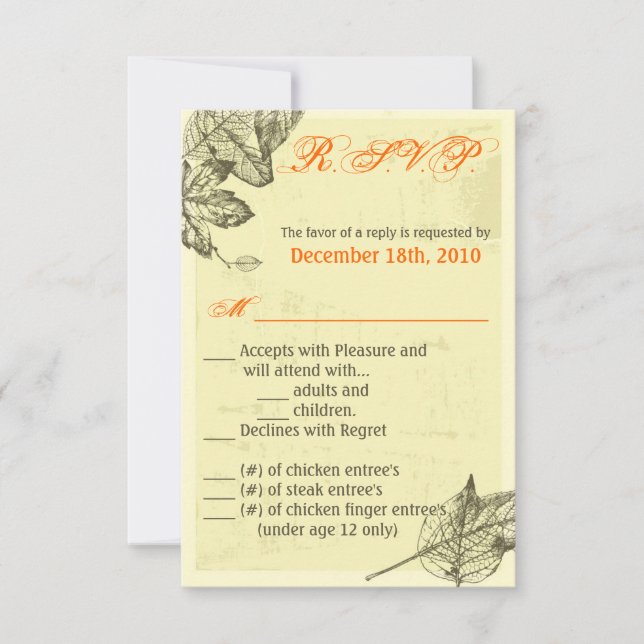3.5x5 R.S.V.P. Tarjeta de mano de hojas de caída d (Anverso)