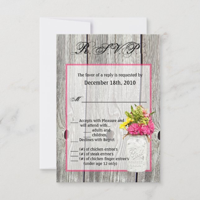 3.5x5 R.S.V.P Tarjeta Mason Jar Wildflowers Barn W (Anverso)