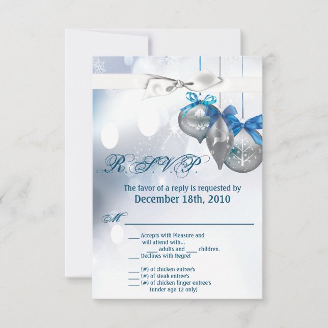 3.5x5 R.S.V.P. Tarjeta Ornamentos Snowflakes Nieve (Anverso)