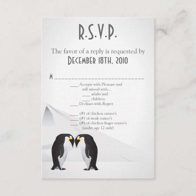 3.5x5 R.S.V.P Tarjeta Penguins Mate para Gris vita (Anverso)