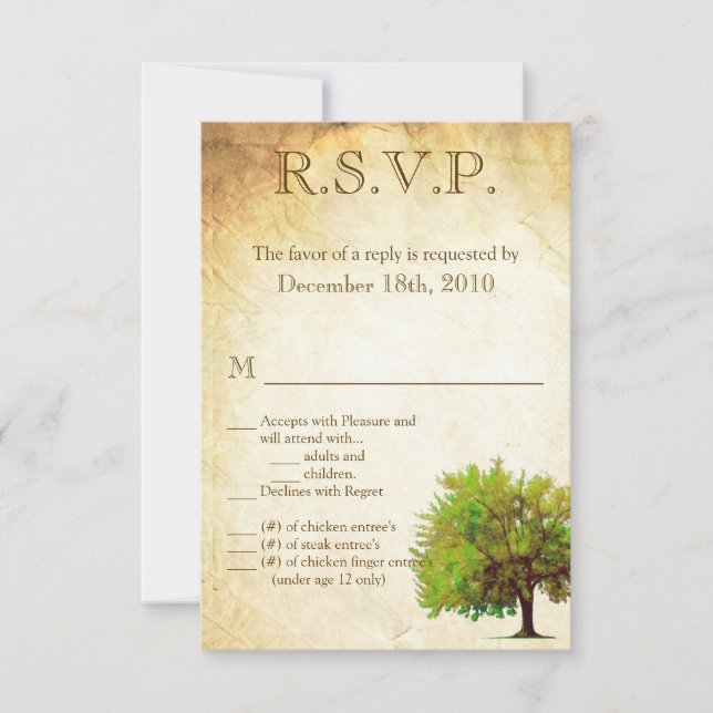 3.5x5 R.S.V.P Tarjeta Primavera Árbol Papel viejo  (Anverso)