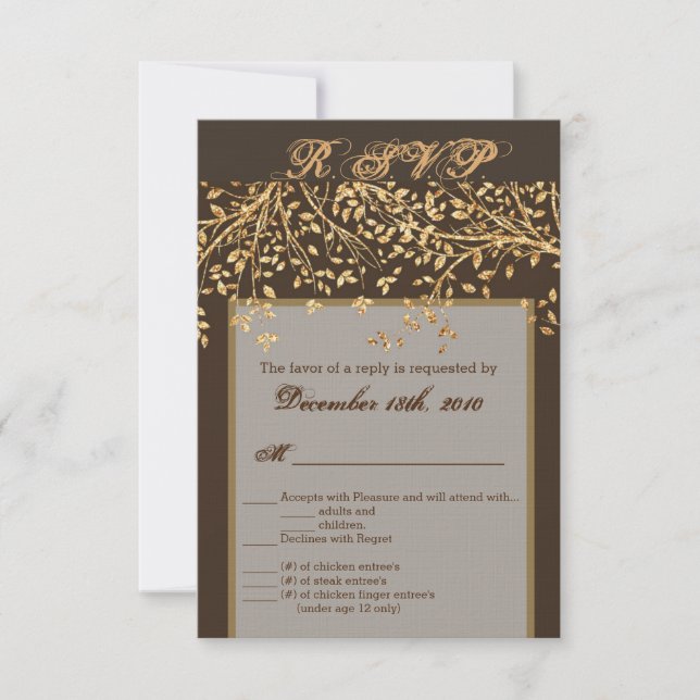 3.5x5 R.S.V.P. Tarjeta Relieve metalizado dorado Á (Anverso)