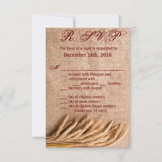 3.5x5 R.S.V.P. Tarjeta Trigo en Burlap Sack Countr (Anverso)