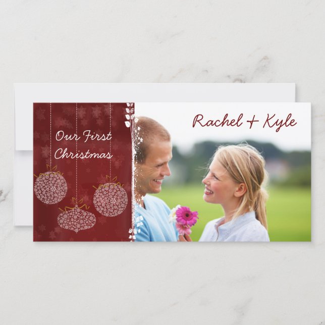 3 Adornos Nuestro Primer Navidad Tu Foto (Anverso)