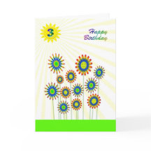 3 años, una tarjeta de flores felices