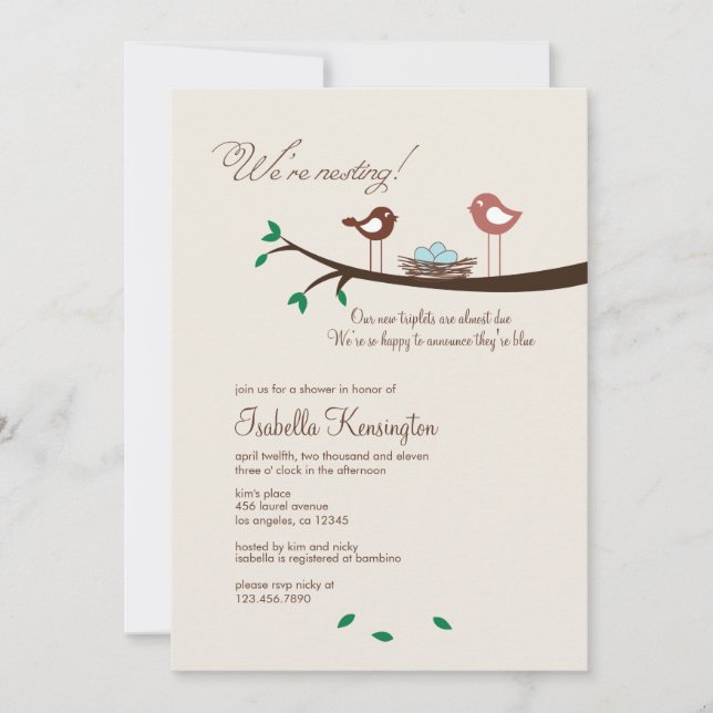 3 Blue Eggs Triplets Invitación Baby Shower para n (Anverso)