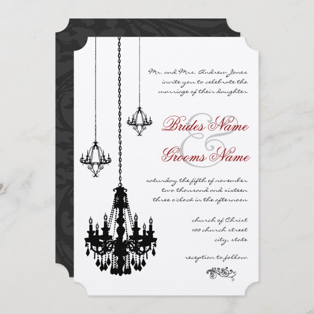 3 Candelabros negros Acentos rojos Invitación a la (Anverso / Reverso)