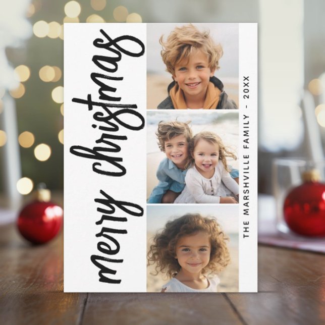 3 Collage de fotos Feliz Navidad - blanco negro (3 Photo - Holiday Greeting)