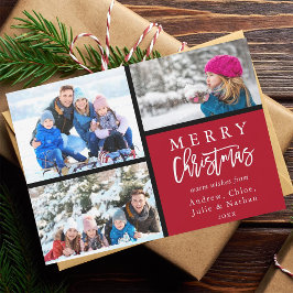 3 Collage de fotos moderno Feliz Navidad Rojo