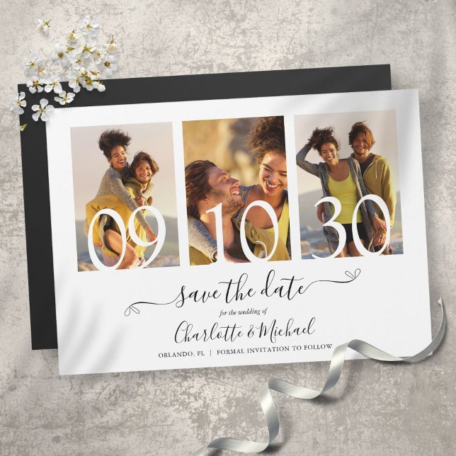 3 Collage de fotos Tarjeta de boda con fecha de gu (Subido por el creador)