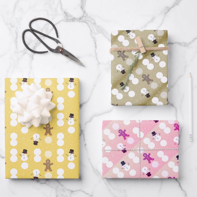 3 colores de papel envolvente de snowman y jingerb (Anverso)
