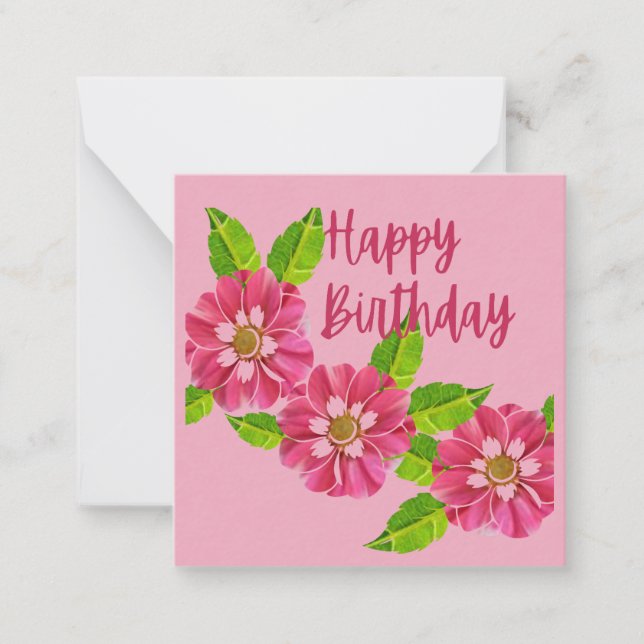 3 Flores rosadas Tarjetas de notas de cumpleaños (Anverso)