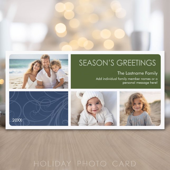 3 Foto - Bordes de Navidad y Blanco (Add 3 photos to this classic photo card that can be printed or sent out to friends and family.)
