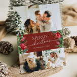 3 Foto Burgundy Red Elegant Feliz Navidad<br><div class="desc">Esta colección cuenta con flores de color agua rojo,  bayas y vegetación de invierno con tipografía moderna y elegante,  con un patrón botánico de invierno.</div>