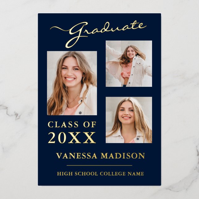 3 Foto Invitación de escritura moderna Marina Blue (Anverso)