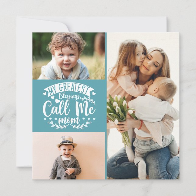 3 foto niños collage mamá keepsake tarjeta de Día  (Anverso)