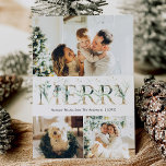 3 Foto Oro y Verdor Feliz Navidad<br><div class="desc">Elegante tarjeta de vacaciones de 3 fotos con un aspecto limpio y moderno,  con gráficos dorados y verdes,  con un patrón dorado botánico de invierno.</div>