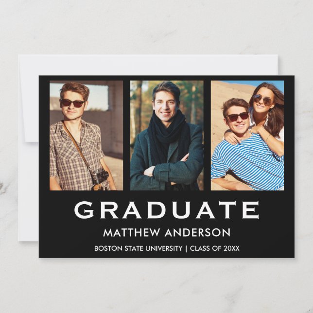 3 Foto Partido de Graduación Invitación Moderna (Anverso)