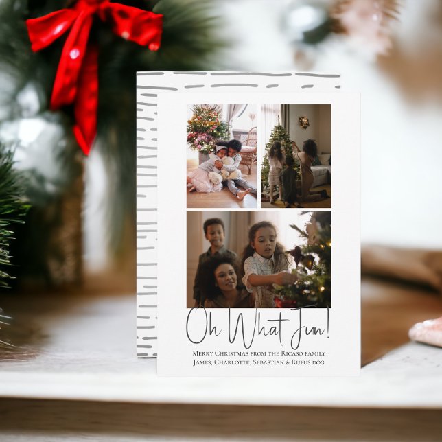 3 Foto: plantilla de Navidades de qué diversión (Oh what fun, 3 photo template Christmas flat card from Ricaso. Add your own photographs and text)