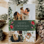 3 Foto Tarjeta Botánica Verde Oscuro para Navidad<br><div class="desc">Esta colección cuenta con flores de color agua rojo,  bayas y vegetación de invierno con tipografía moderna y elegante,  con un patrón botánico de invierno.</div>