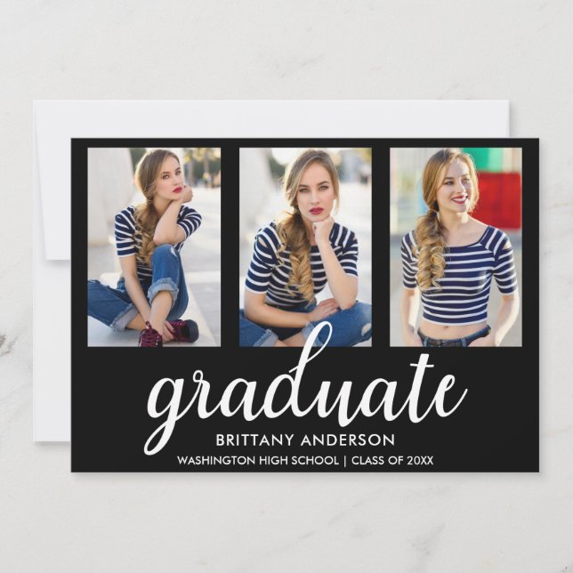 3 Foto Tarjeta de Invitación moderna de graduación (Anverso)