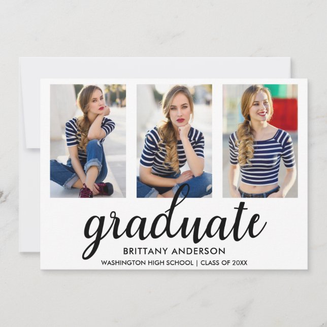 3 Foto Tarjeta de Invitación moderna de graduación (Anverso)