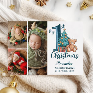 3 Foto Teddy Azul Bebé Primera Navidad