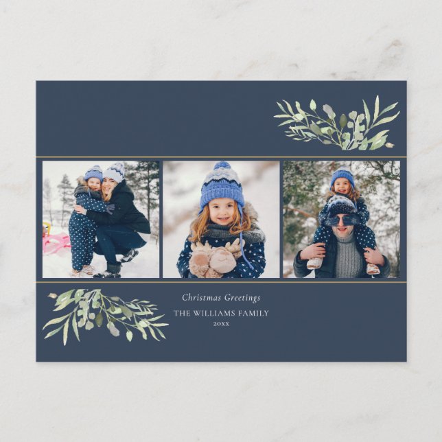 3 Fotografías de Navidad Saludos verdes Modernos (Anverso)