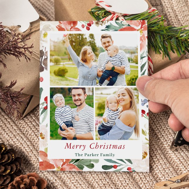 3 Fotos Collage Feliz Navidad Poinsettia Floral (Subido por el creador)