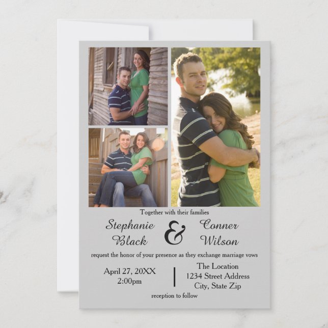 3 fotos gris - Invitación a la boda (Anverso)