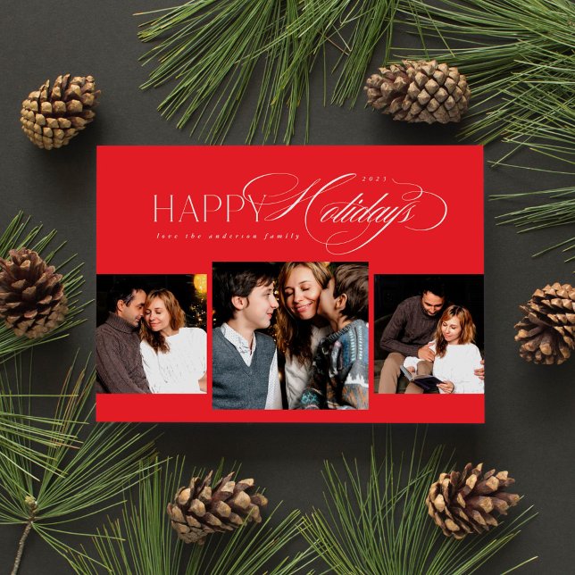 3 fotos Happy Holidays Script Red Navidad Card (Subido por el creador)