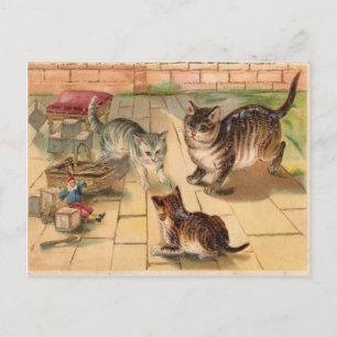3 gatos jugando con juguetes vintage postal de 190