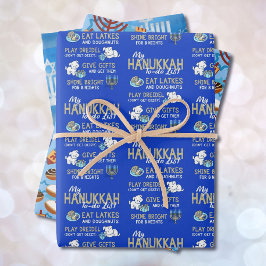 3 Hanukkah Envuelto de papel envuelto en azul