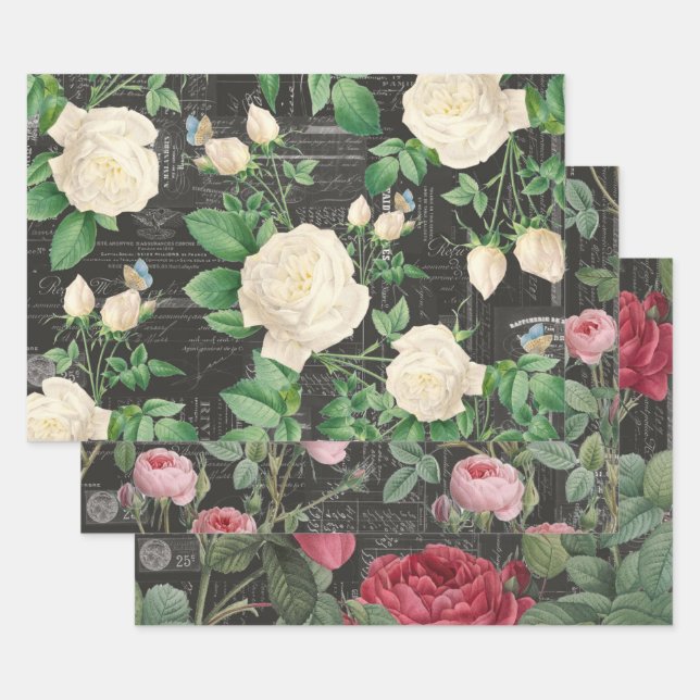 3 hojas de efemera de carbón vegetal Rosa (Set)