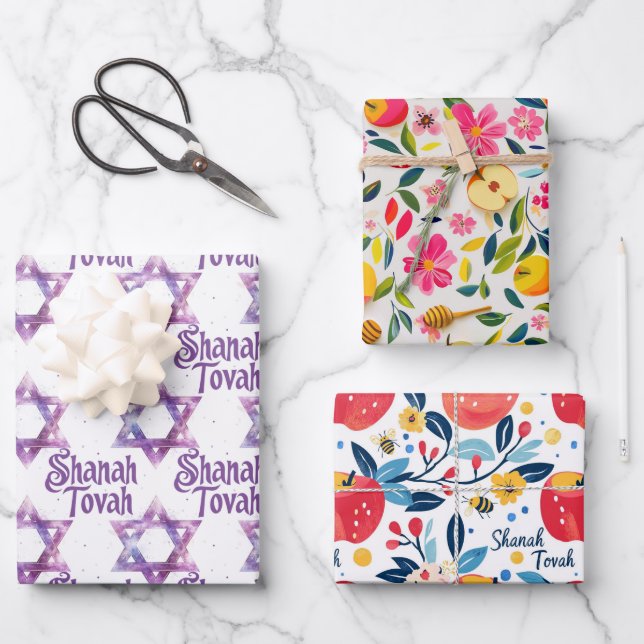 3 Hojas de envoltura de Shanah Tovah (Anverso)