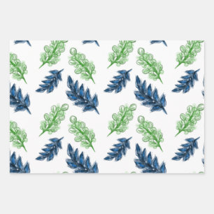 3 hojas de envoltura, flores de color acuático